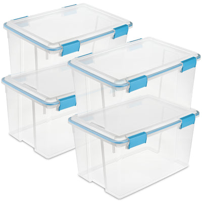 4-Pk Sterilite 54 Quart Clear Gasket Box with Blue Latches (Open Box)