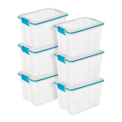 Sterilite 20 Quart Gasket Box, Stackable Storage Bin with Latching Lid, 6 Pack - VMInnovations