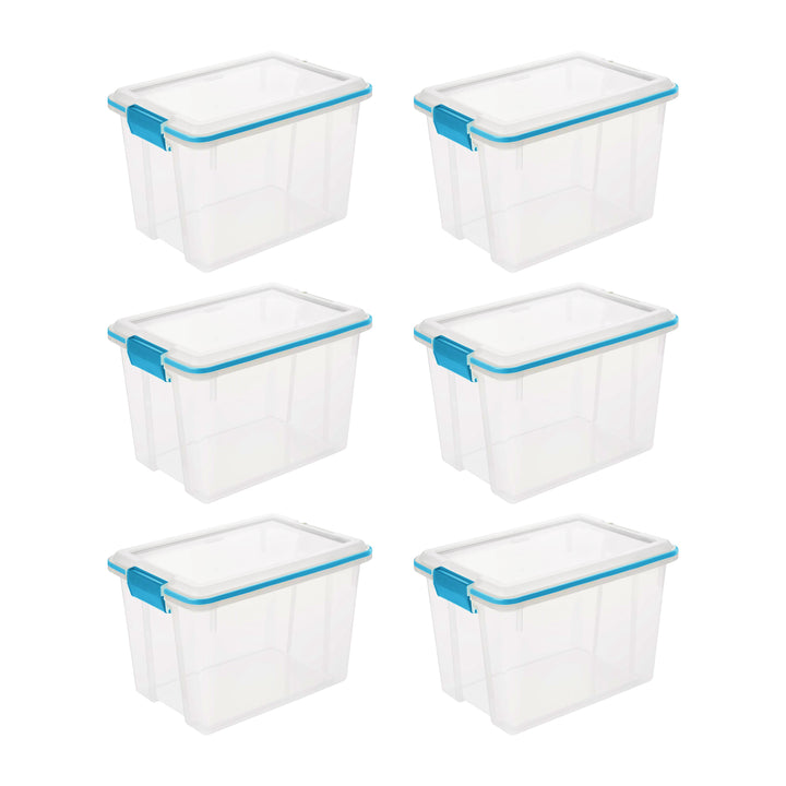 Sterilite 20 Quart Gasket Box, Stackable Storage Bin with Latching Lid, 6 Pack