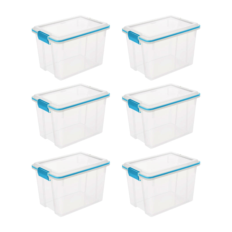 Sterilite 20 Quart Gasket Box, Stackable Storage Bin with Latching Lid, 6 Pack