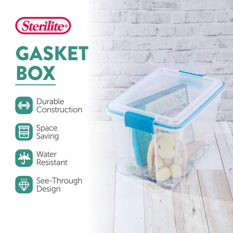 Sterilite 20 Quart Gasket Box, Stackable Storage Bin with Latching Lid, 6 Pack