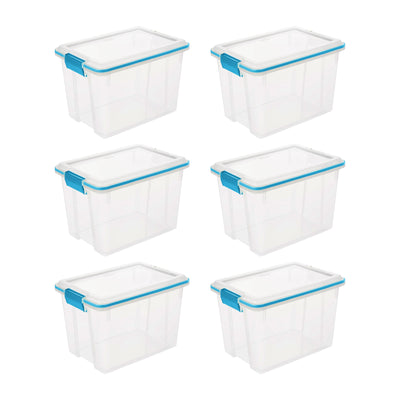 Sterilite 20 Quart Gasket Box, Stackable Storage Bin with Latching Lid, 6 Pack