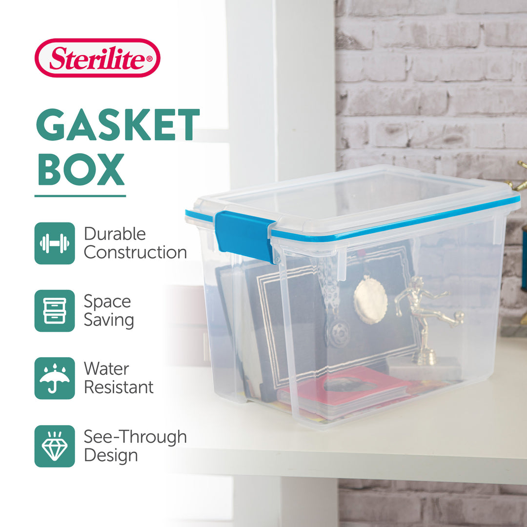 Sterilite 20 Quart Gasket Box, Stackable Storage Bin with Latching Lid, 6 Pack - VMInnovations