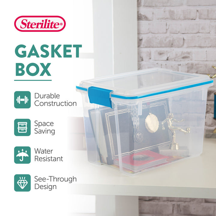 Sterilite 20 Quart Gasket Box, Stackable Storage Bin with Latching Lid, 6 Pack - VMInnovations