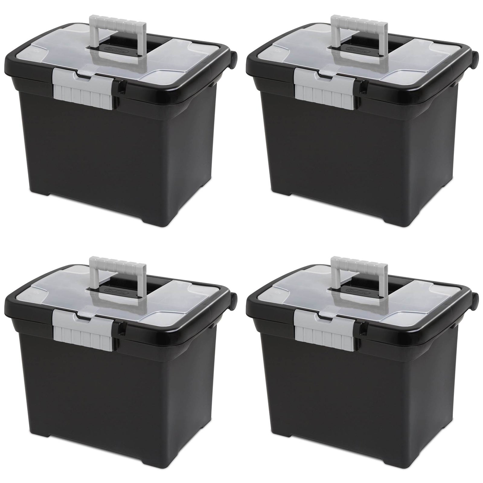 Sterilite Portable Lockable File Box w/ Extra Compartment & Handle (4 Pack) - VMInnovations