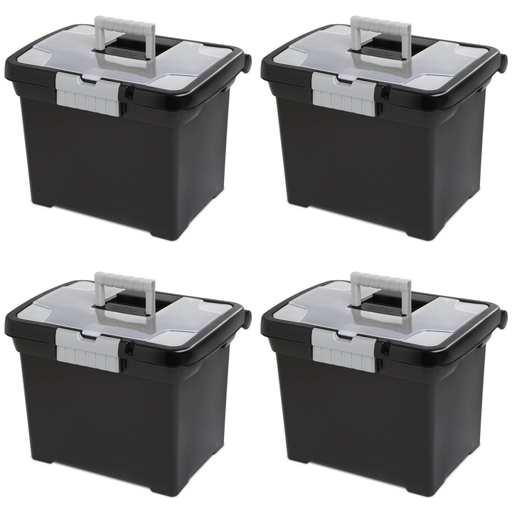 Sterilite Portable Lockable File Box w/ Extra Compartment & Handle (4 Pack)