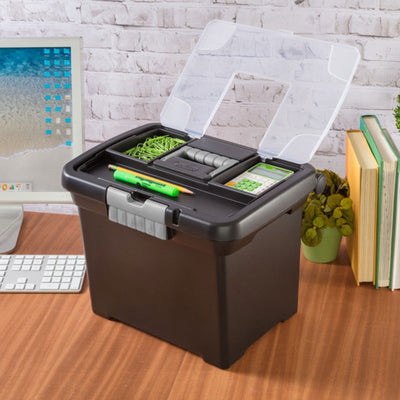 Sterilite Portable Lockable File Box w/ Extra Compartment & Handle (4 Pack)