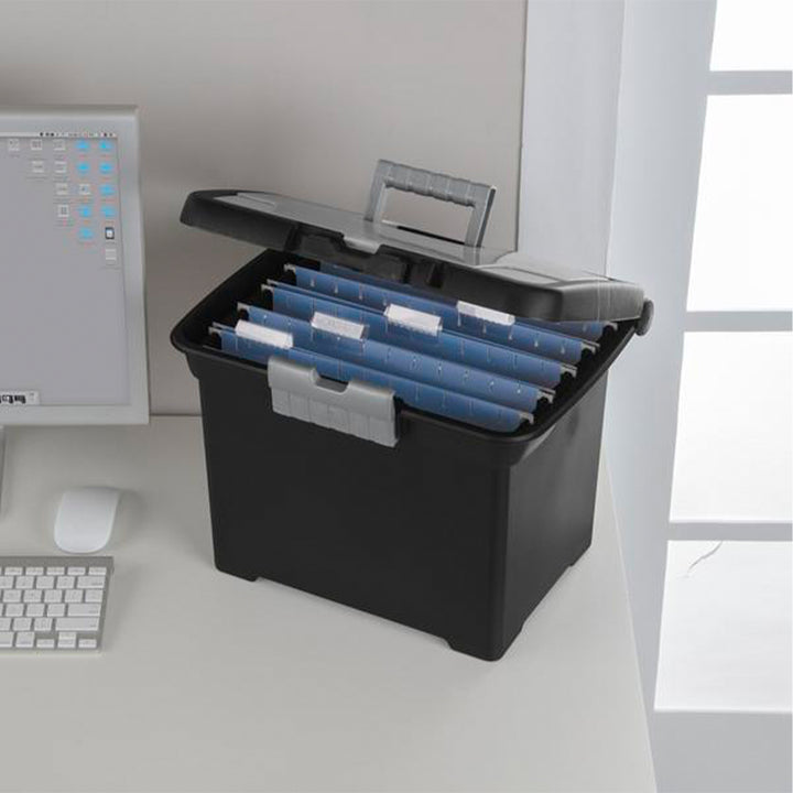 Sterilite Portable Lockable File Box w/ Extra Compartment & Handle (4 Pack)