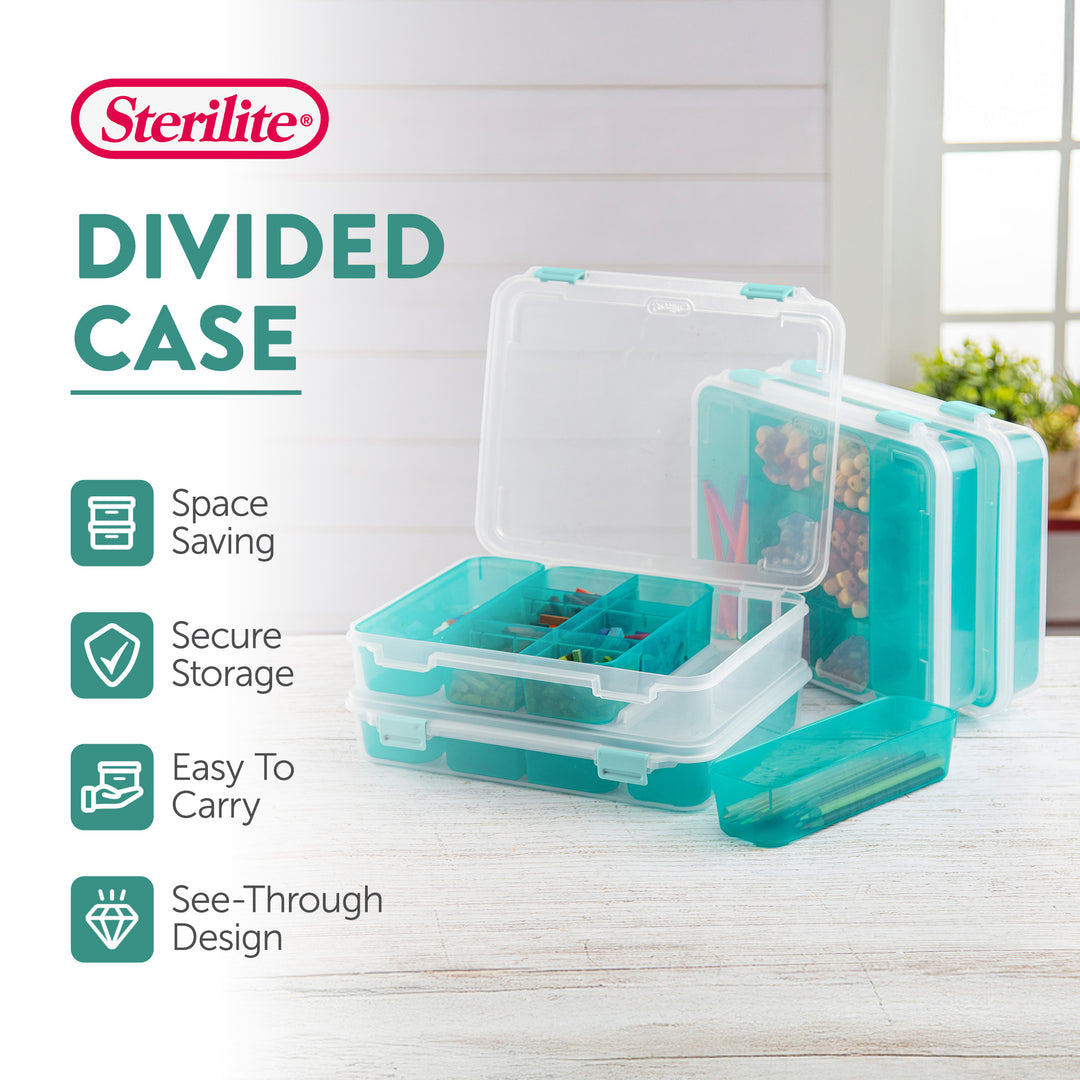Sterilite Divided Case Stackable Plastic Small Storage Lidded Container, 6 Pack