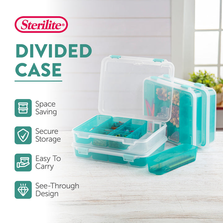 Sterilite Divided Case Stackable Plastic Small Storage Lidded Container, 6 Pack - VMInnovations