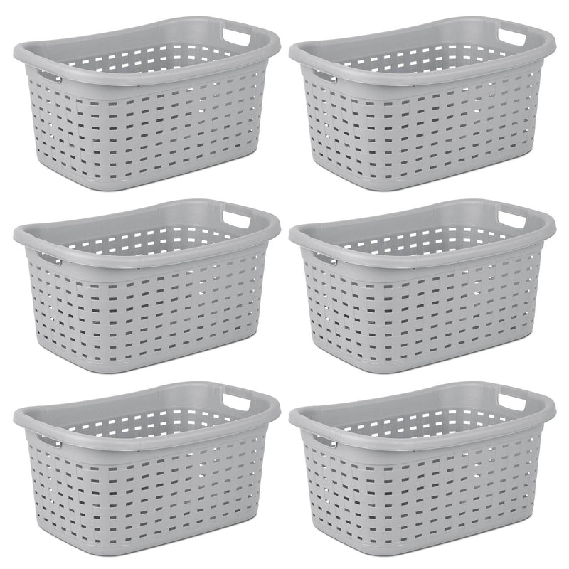 Sterilite Weave Laundry Basket with Wicker Pattern, Cement (6 Pack) | 12756A06