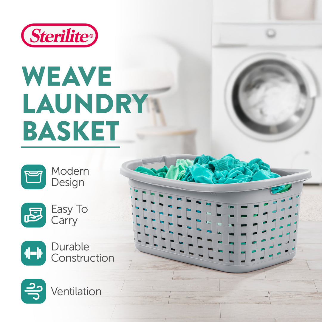 Sterilite Weave Laundry Basket, Plastic Clothes Hamper w/Handles, 6 Pack, Cement - VMInnovations
