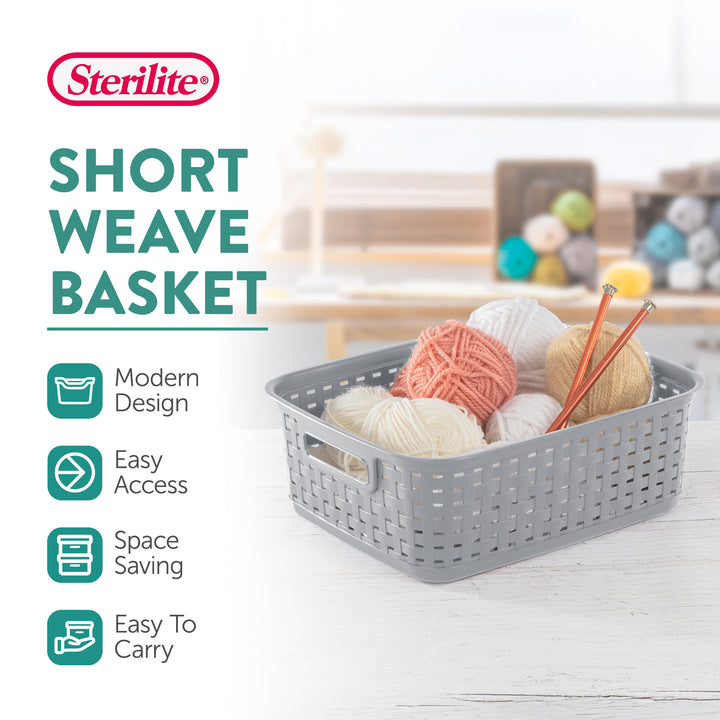 Sterilite Short Weave Wicker Pattern Storage Container Basket, Gray (6 Pack)