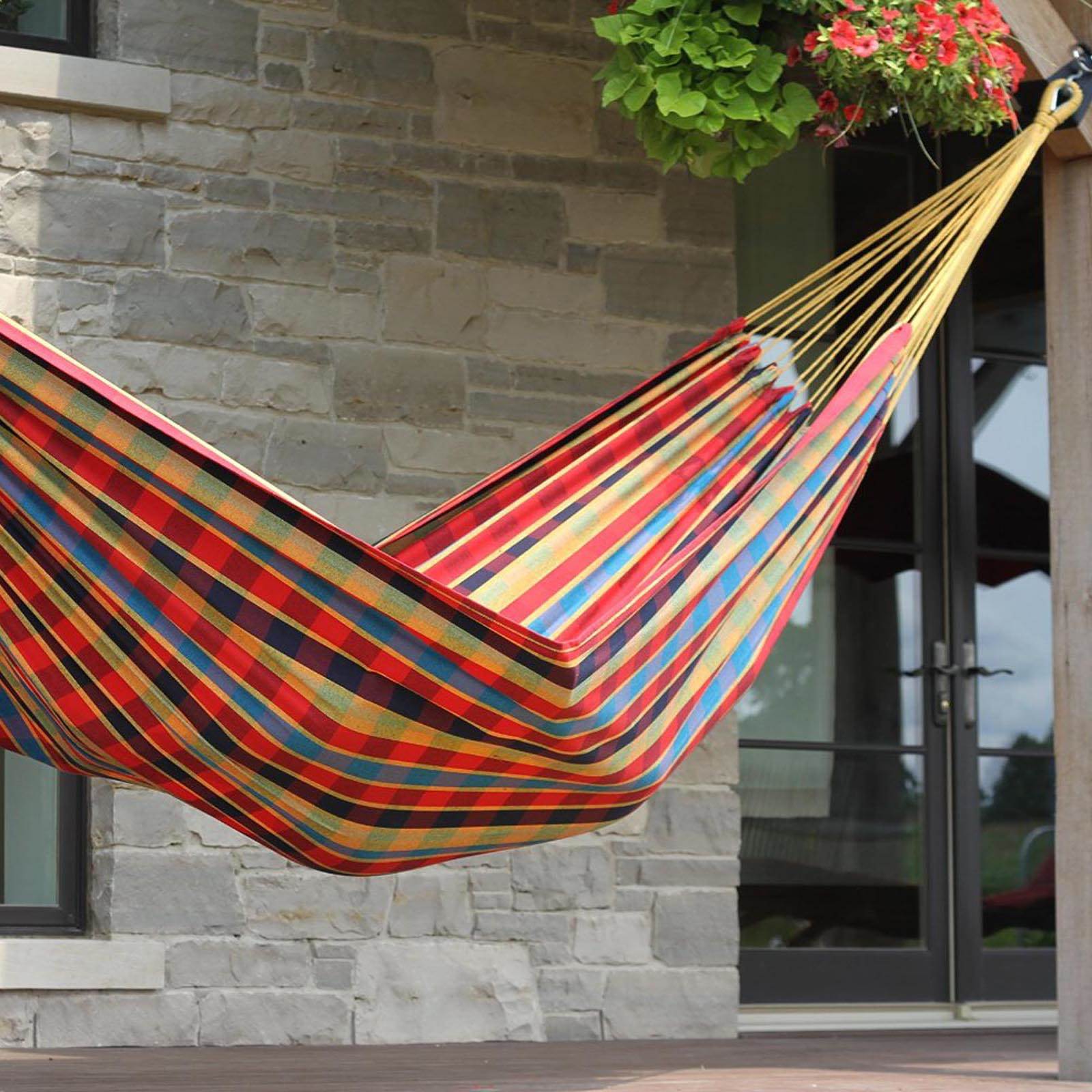 Vivere BRAZ223 Brazilian Style Double Hanging Outdoor Cotton Hammock, Tropical