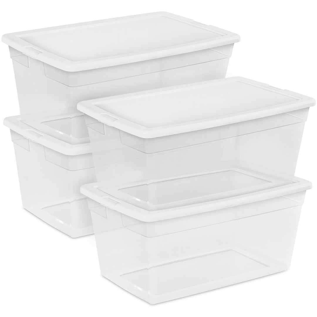 Sterilite 90 Qt Storage Box, Stackable Bin with Lid, Plastic Container, 4 Pack