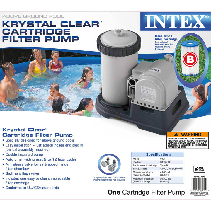 INTEX 2500 GPH Filter Cartridge Pump with Timer and Above Ground Pool Vacuum