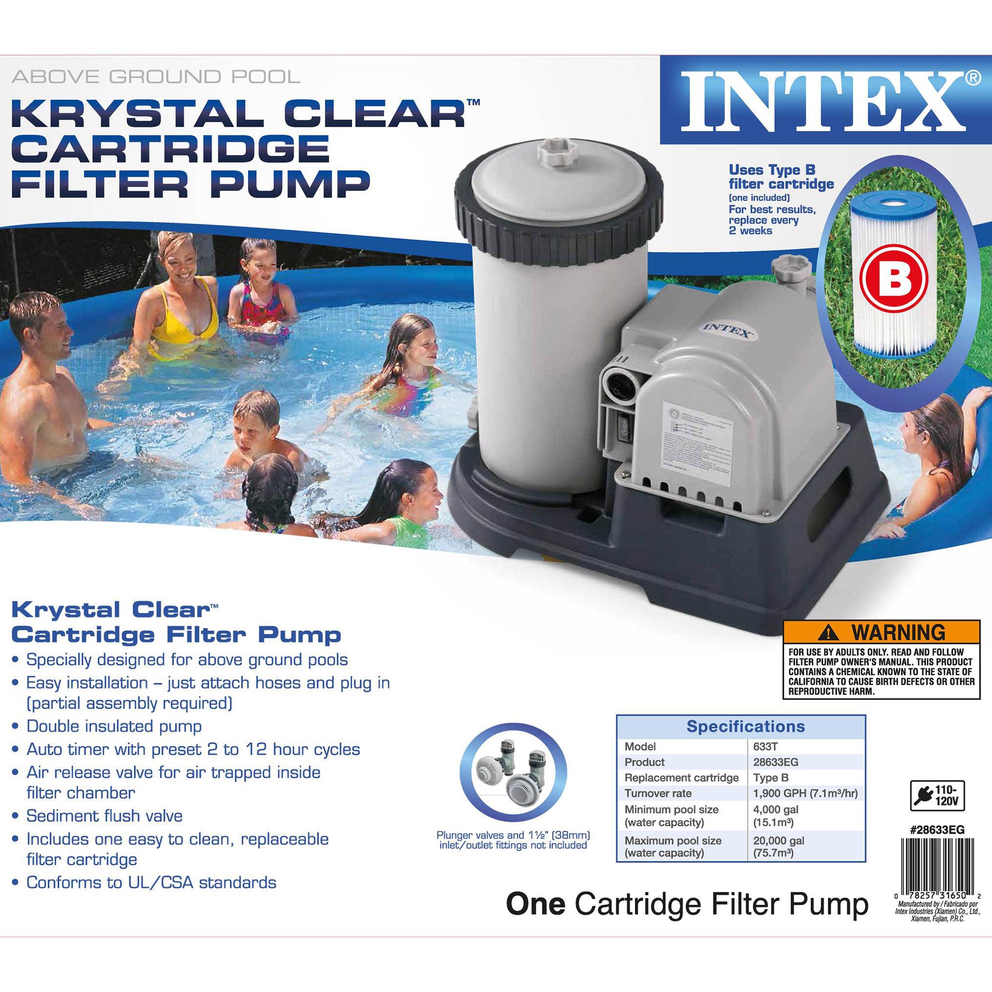 INTEX 2500 GPH Filter Cartridge Pump with Timer and Above Ground Pool Vacuum - VMInnovations