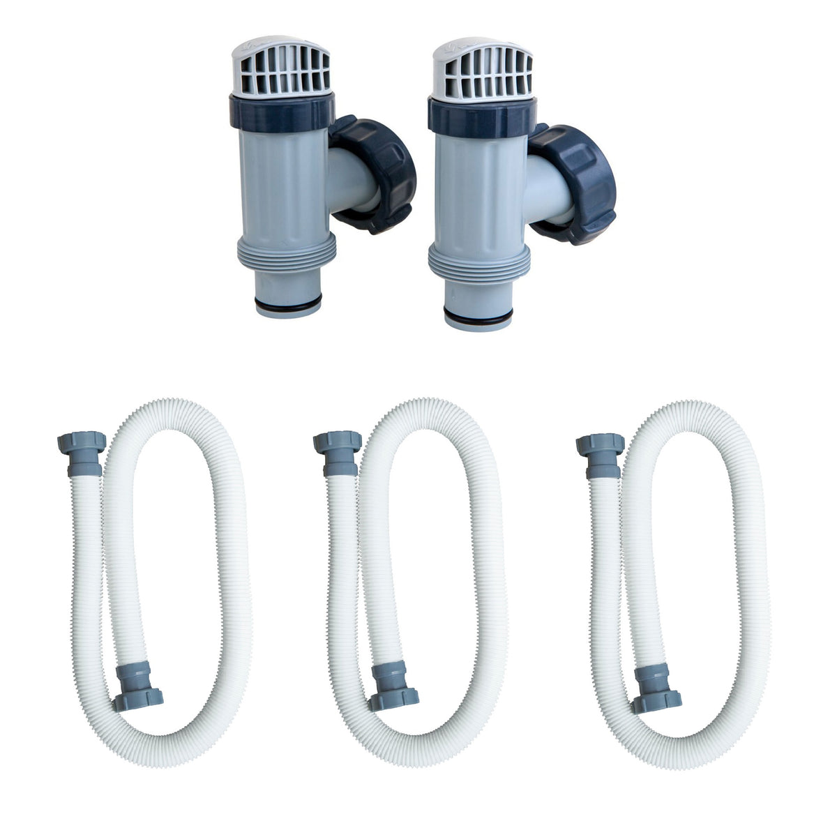 Intex Plunger Valves w/ Gaskets & Nuts (2 Pack) w/ Pool Pump Hose (3 Pack) - VMInnovations