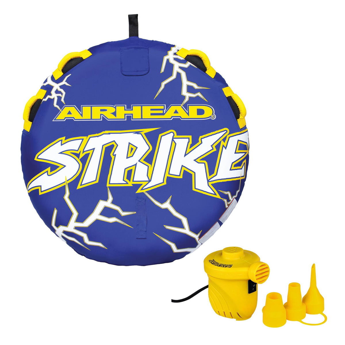 Airhead Strike 2 Single Rider Inflatable Towable Tube and 12V Portable Air Pump