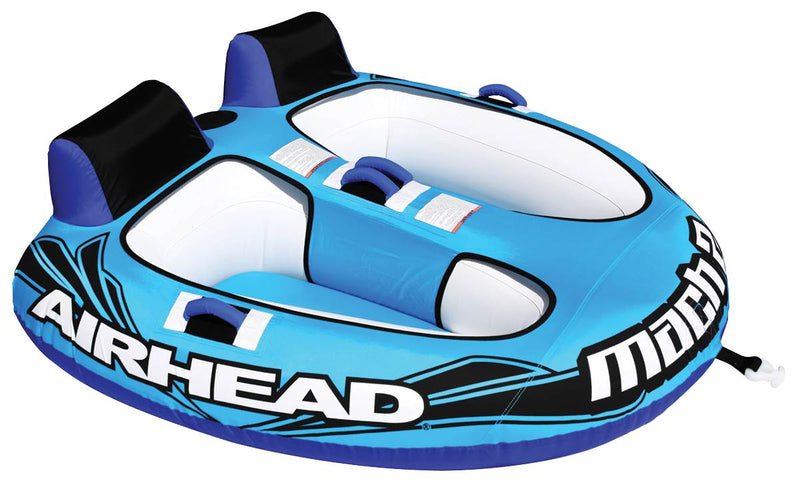 Airhead Mach 2 Inflatable 2-Rider Cockpit Towable Tube and 12V Portable Air Pump