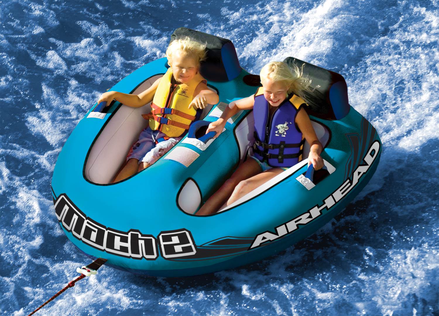 Airhead Mach 2 Inflatable 2-Rider Cockpit Towable Tube and 12V Portable Air Pump