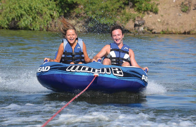 Airhead Mach 2 Inflatable 2-Rider Cockpit Towable Tube and 12V Portable Air Pump