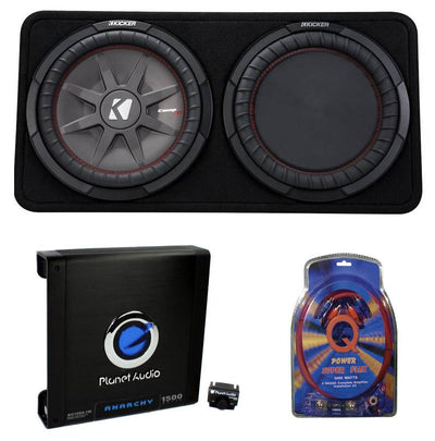 Kicker 43TCWRT124 1000W 12" 4-Ohm Slim Subwoofer with Box, Amplifier, & Amp Kit