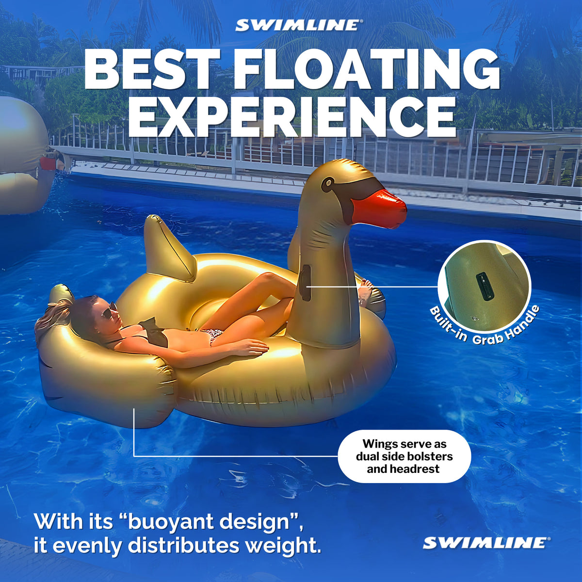 Swimline Giant Inflatable Ride-On 75-Inch Golden Swan Float For Pools (Open Box)