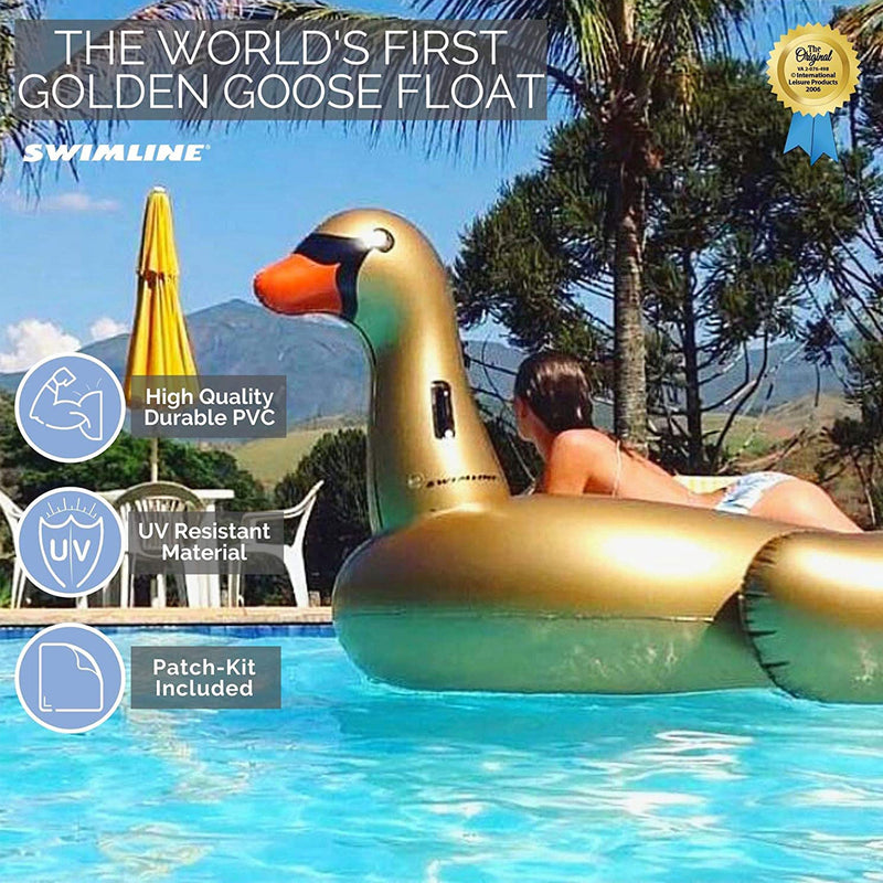 Swimline 90701 Giant 78" Inflatable Golden Swan Ride-On Pool Float Raft, Gold