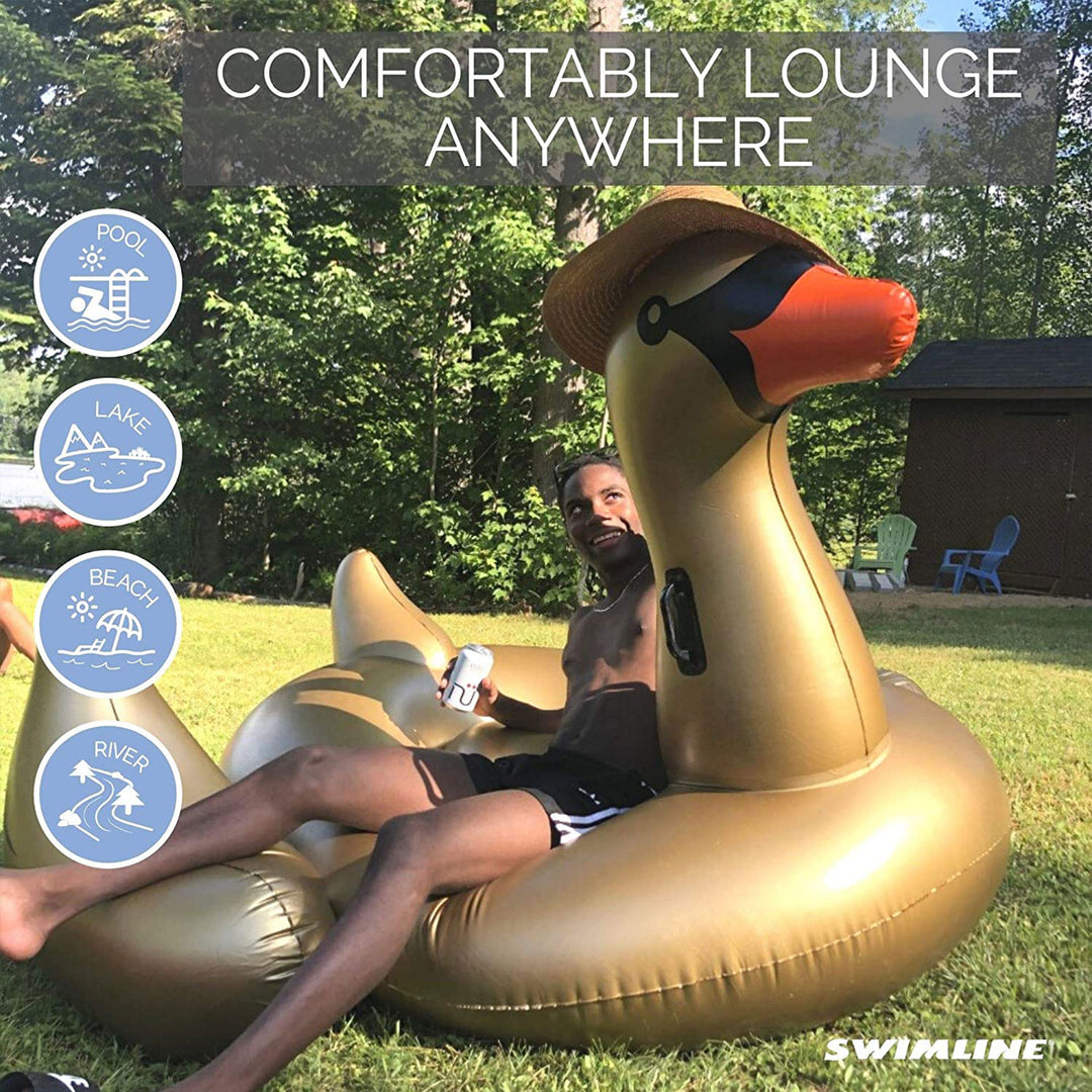 Swimline 90701 Giant 78" Inflatable Golden Swan Ride-On Pool Float Raft, Gold