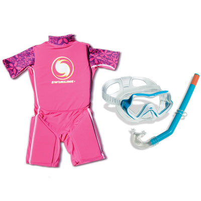 Swimline Girl's Swim Trainer Wet Suit, Large, Pink and Thermotech Snorkel Set