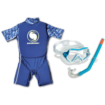 Swimline Boy's Swim Trainer Wet Suit, Large, Blue and Thermotech Snorkel Set