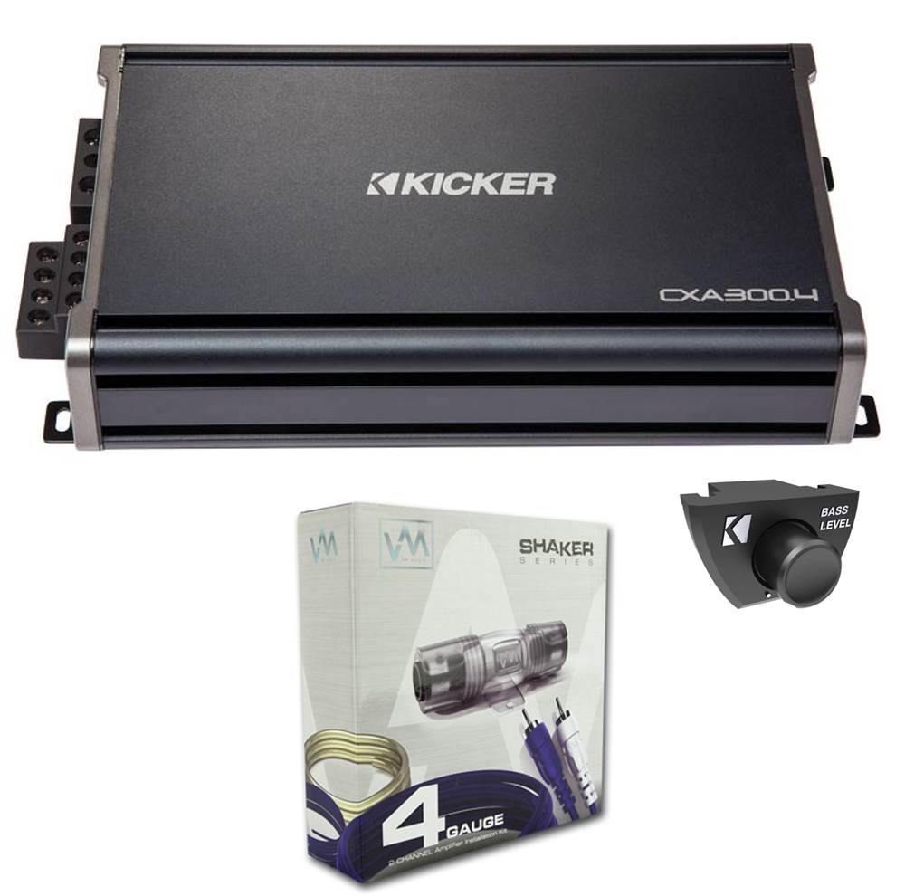 Kicker CXA300.4 300 Watt 4 Channel Car Stereo Amplifier +Amp Kit+Remote 43CXA300