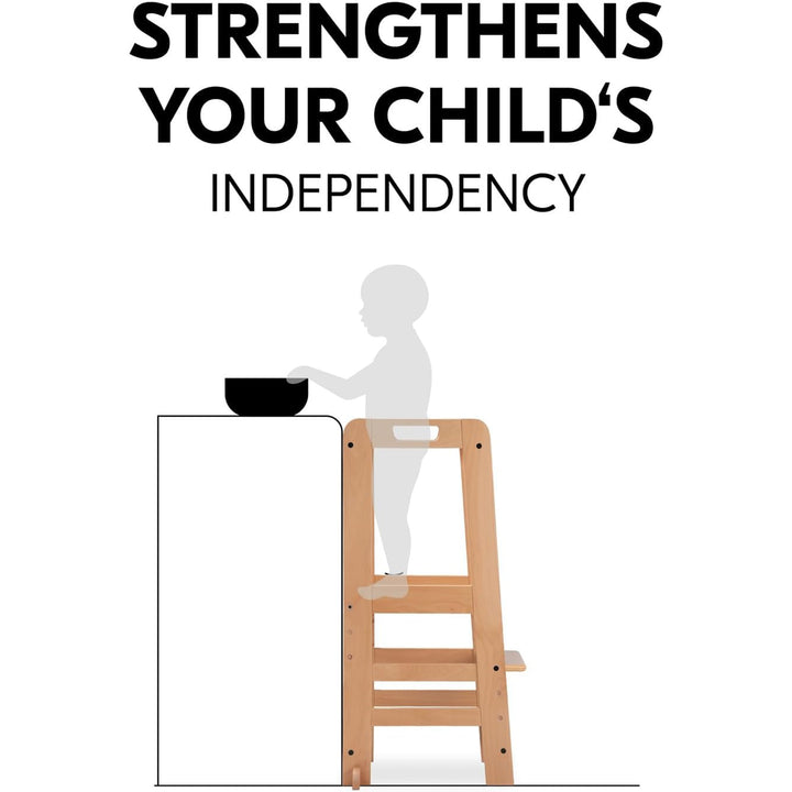 Hauck Learn N Explore Montessori Toddler Tower, Wooden Kitchen Stool, Natural