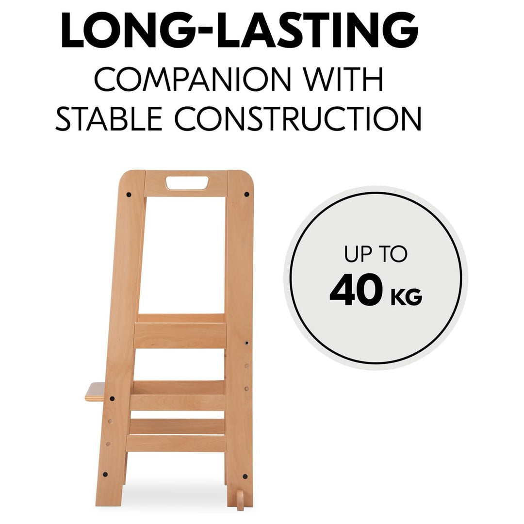 Hauck Learn N Explore Montessori Toddler Tower, Wooden Kitchen Stool, Natural
