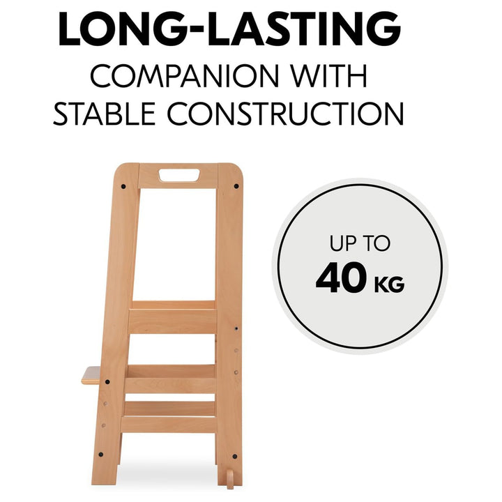Hauck Learn N Explore Montessori Toddler Tower, Wooden Kitchen Stool, Natural