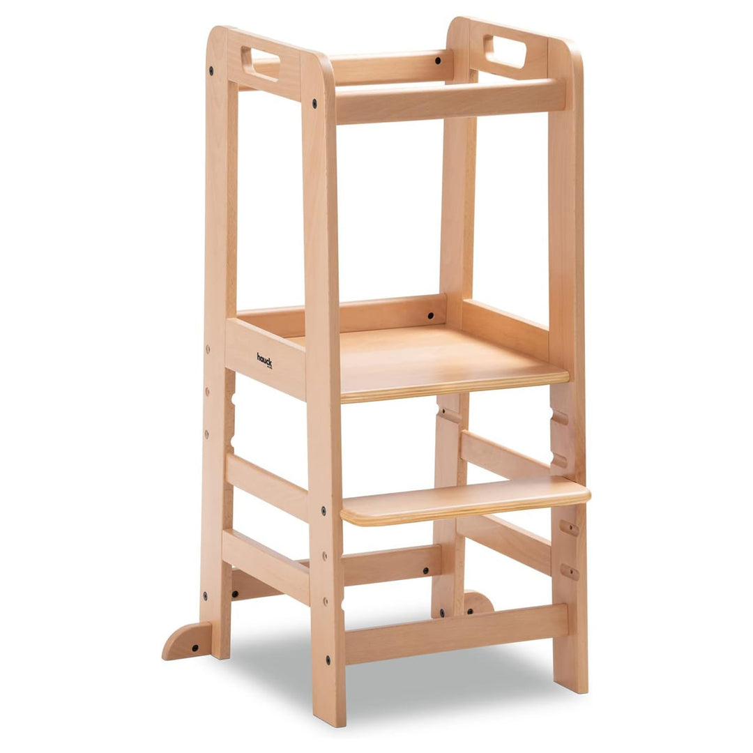 Hauck Learn N Explore Montessori Toddler Tower, Wooden Kitchen Stool, Natural