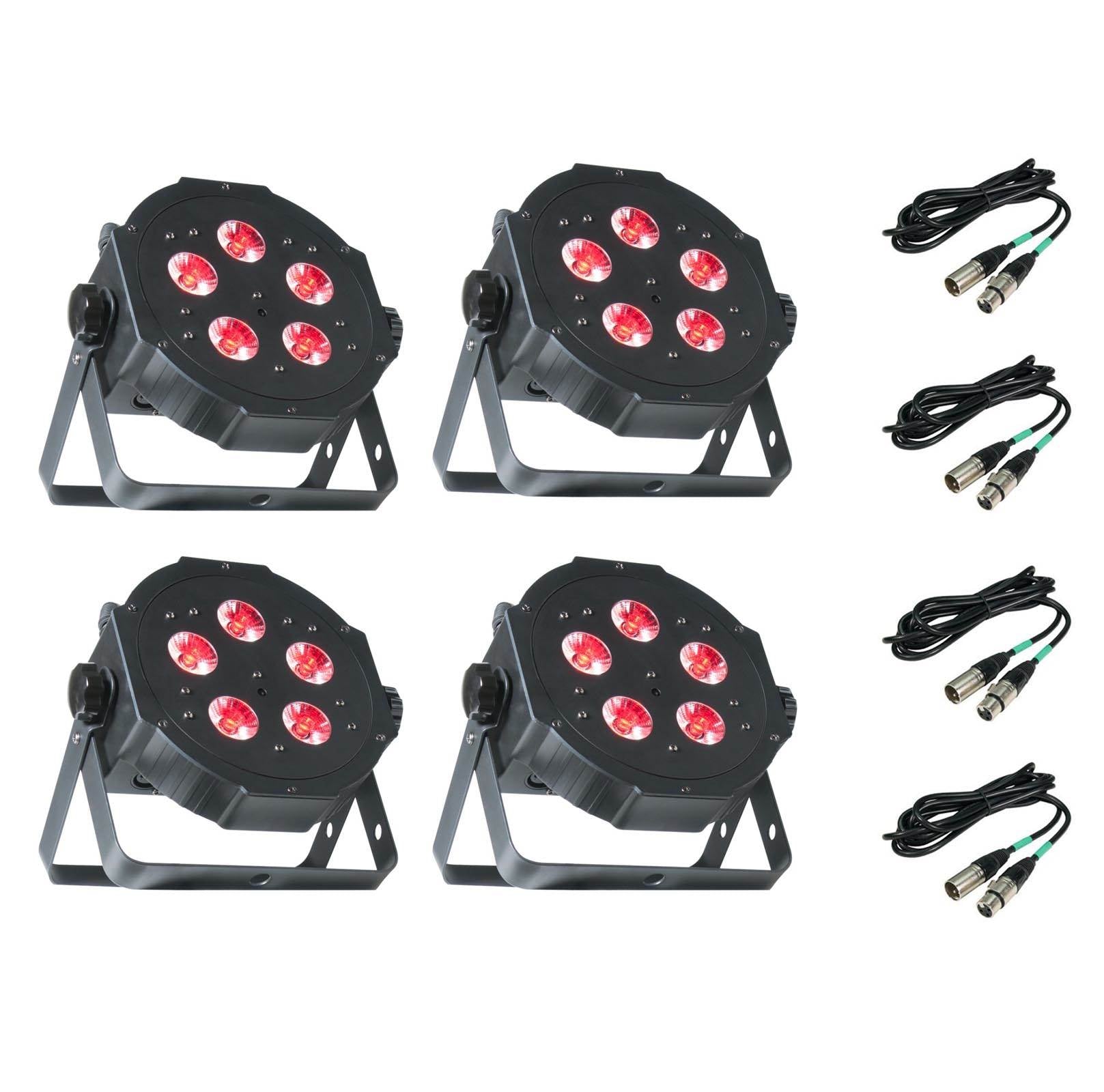 4) American DJ Mega Tripar Profile Plus RGB + UV LED DMX Slim Par Light + Cables