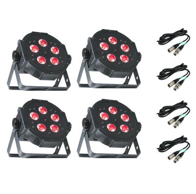 4) American DJ Mega Tripar Profile Plus RGB + UV LED DMX Slim Par Light + Cables