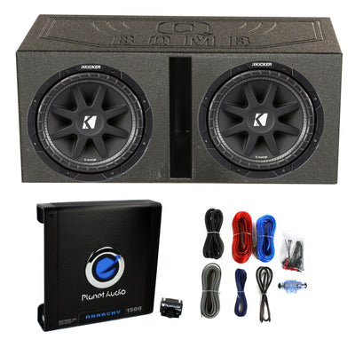 2) Kicker 43C124 600W 12" Subwoofers, Vented Lined Box Enclosure, Amp, and Wires
