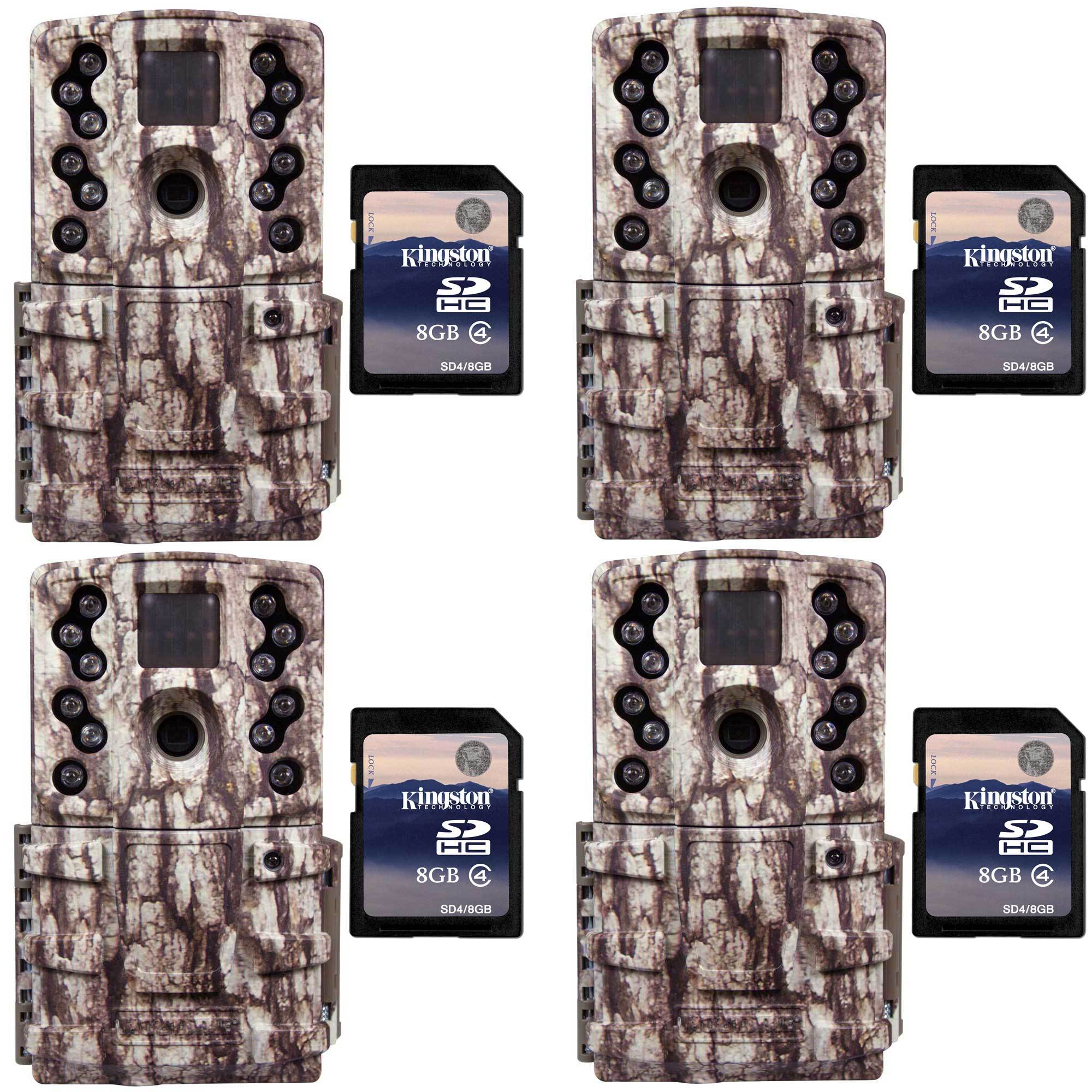 Moultrie Low Glow 12 MP AC20 Long Range IR Trail Game Camera (4) + 4 SD Cards