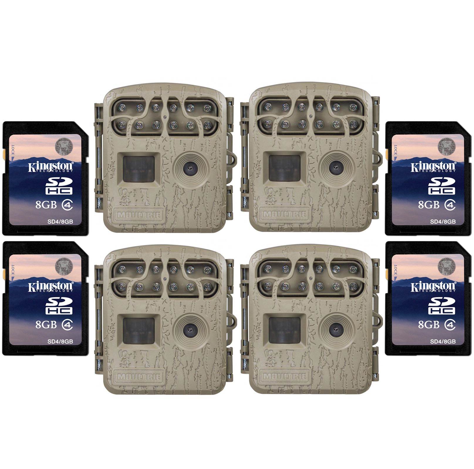 4 Moultrie Spy Micro Game Cameras + 4 SD Cards | 4 x MCG-13034 + 4 x SD4-8GB