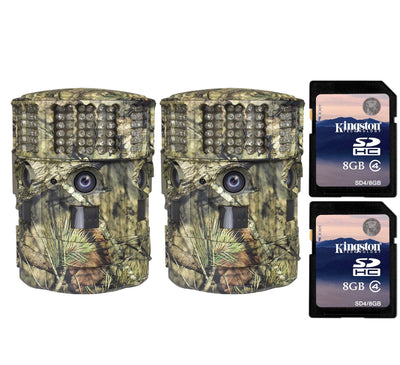 (2) Moultrie No Glow 14MP Panoramic 180i IR Game Hunting Cameras + SD Cards