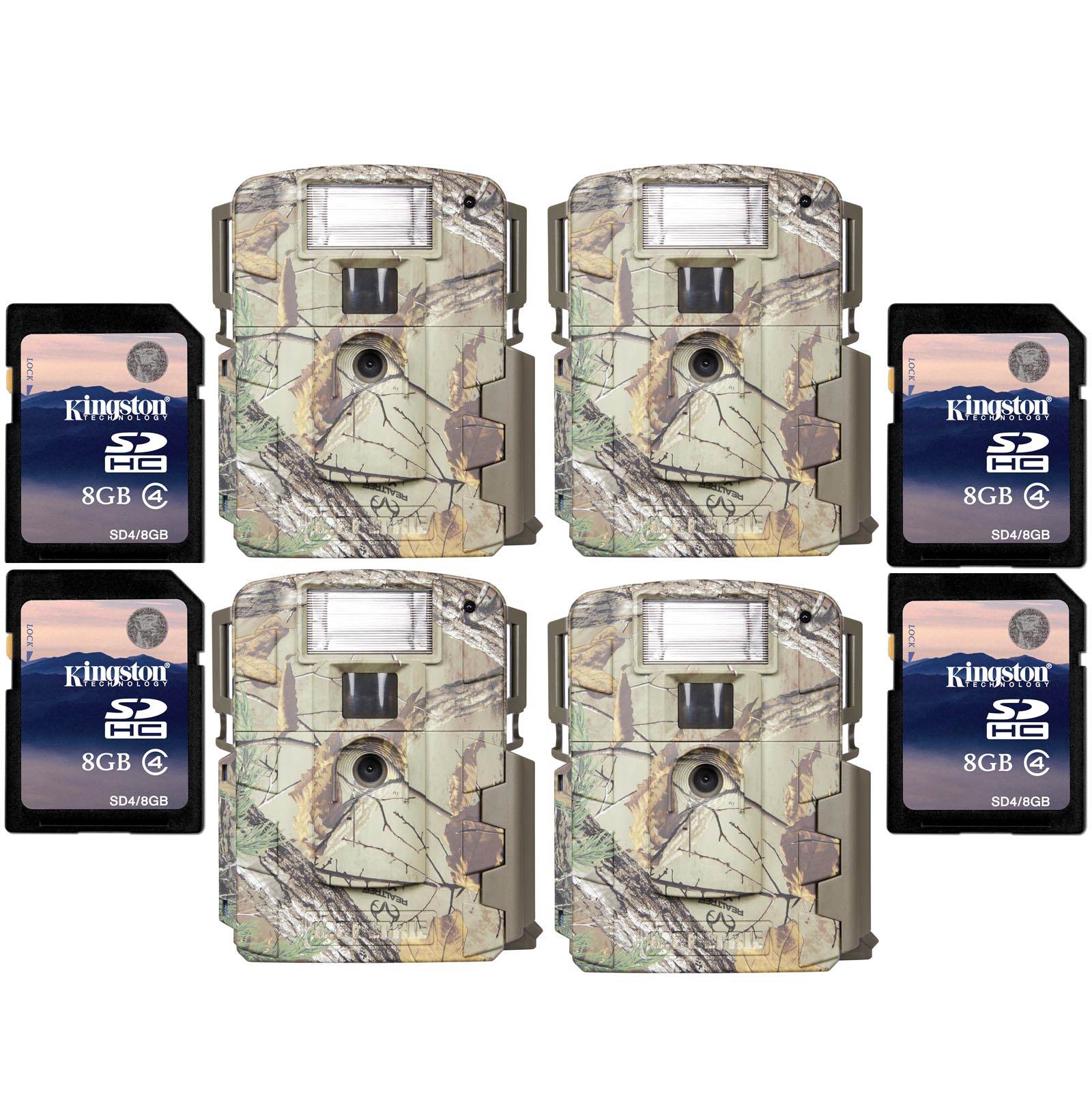 (4) Moultrie Xenon Strobe White Flash D-80 Mini 14 MP Game Cameras + SD Cards