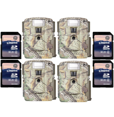(4) Moultrie Xenon Strobe White Flash D-80 Mini 14 MP Game Cameras + SD Cards