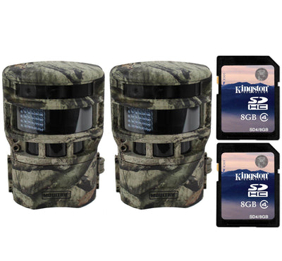 (2) MOULTRIE Game Spy Low Glow Panoramic 150° Infrared Game Cameras + SD Cards