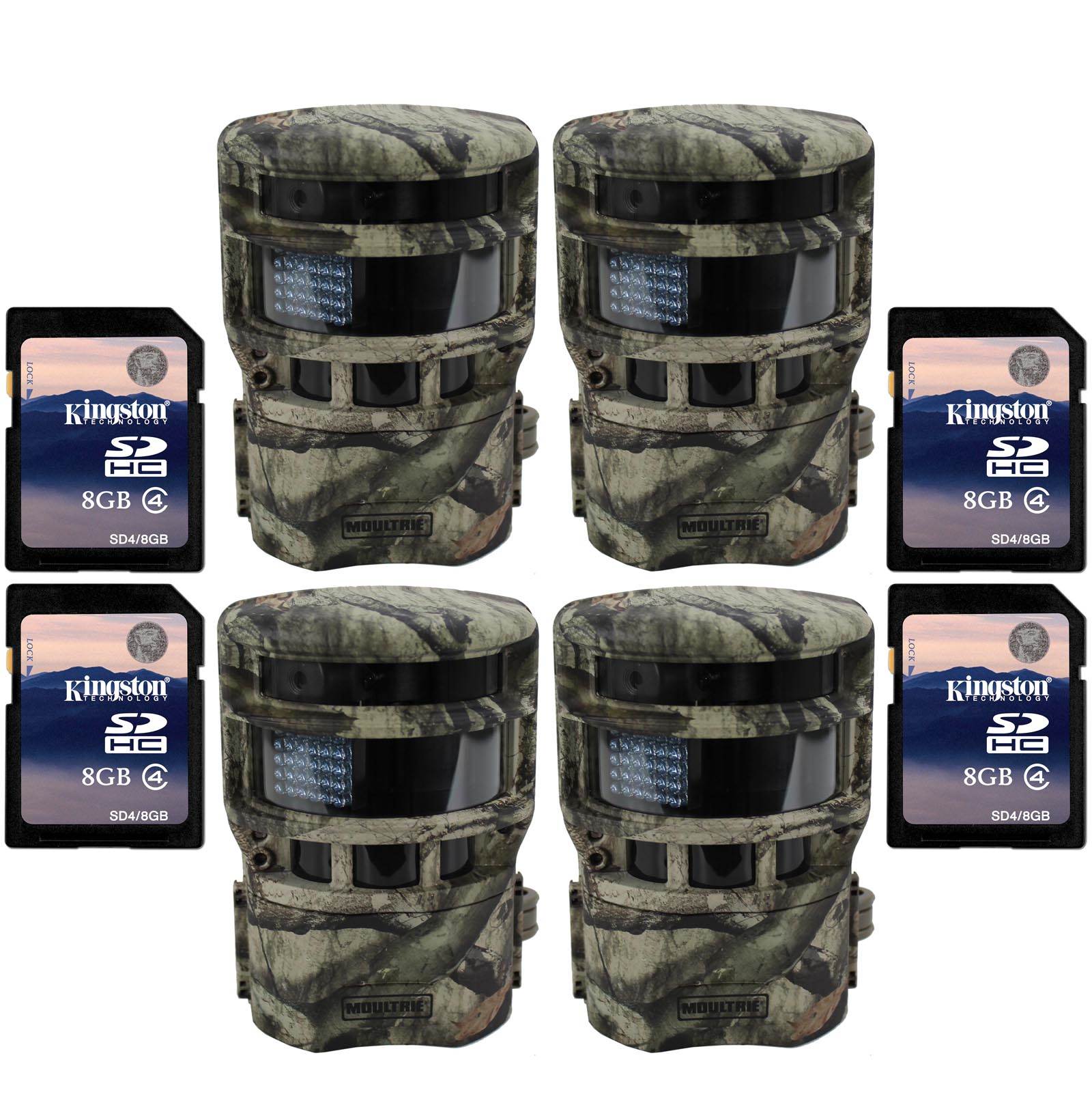 (4) MOULTRIE Game Spy Low Glow Panoramic 150° Infrared Game Cameras + SD Cards