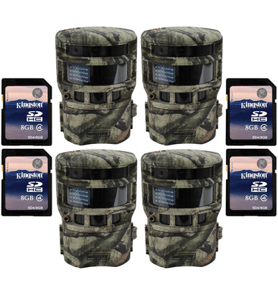 (4) MOULTRIE Game Spy Low Glow Panoramic 150° Infrared Game Cameras + SD Cards