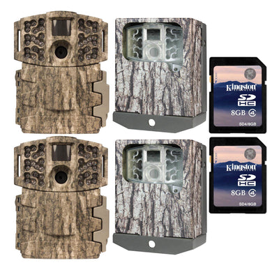 (2) Moultrie No Glow Invisible 14MP Mini 888i Game Cameras + Cases & SD Cards