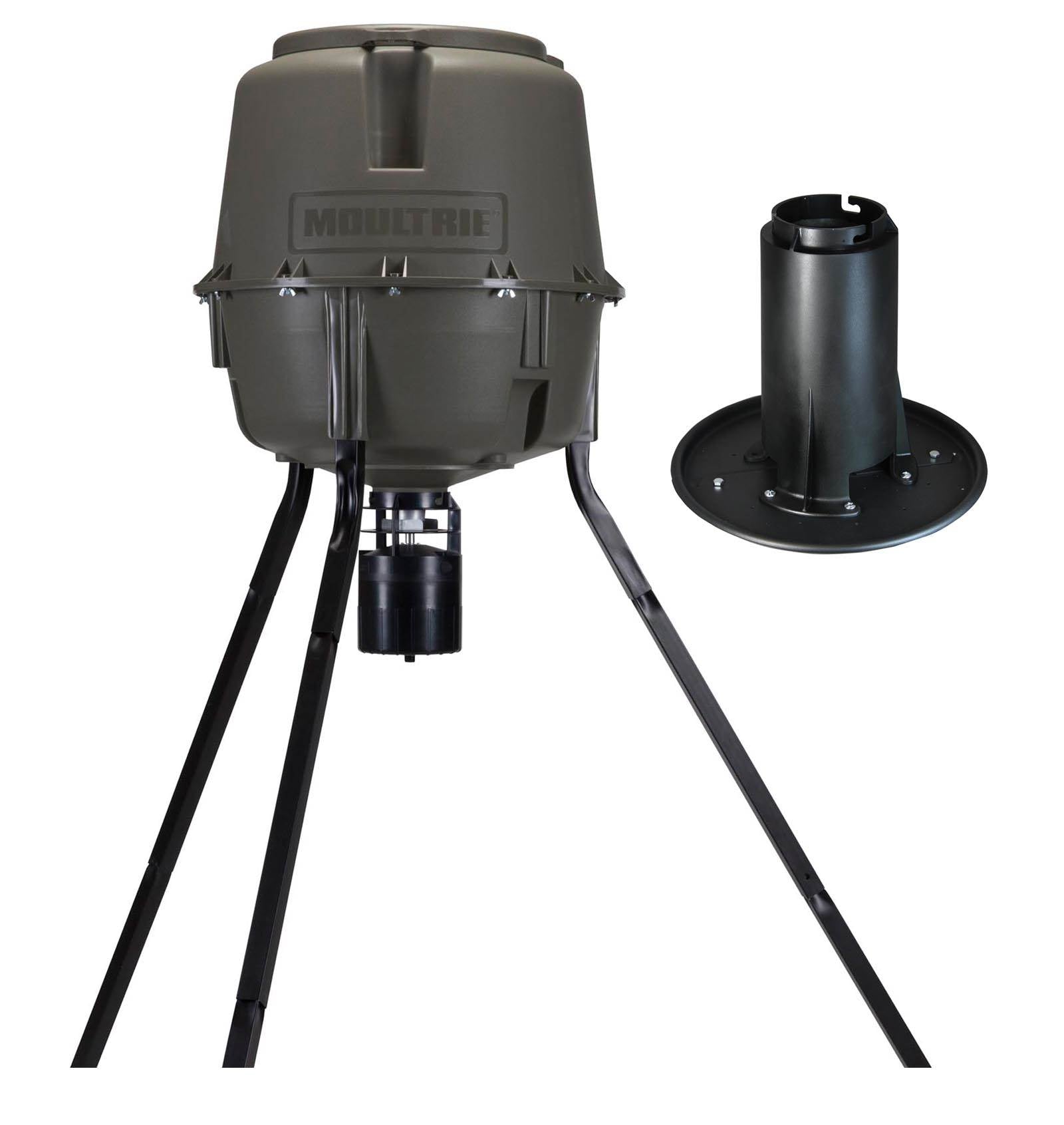 Moultrie 30 Gal Adjustable Height Quick-Lock Tripod Deer Feeder w/ Plate Kit